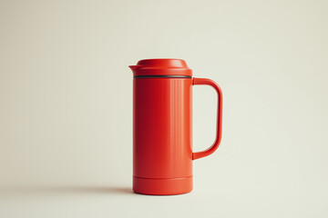 Red Thermos Bottle on Neutral Background – Stainless Steel Vacuum Flask, Hot Drink Container for Travel or Outdoor Use
