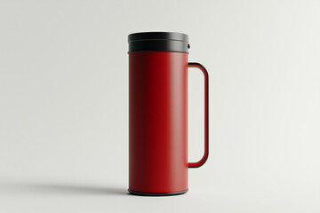 Red Thermos Bottle on Neutral Background – Stainless Steel Vacuum Flask, Hot Drink Container for Travel or Outdoor Use