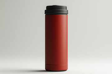 Red Thermos Bottle on Neutral Background – Stainless Steel Vacuum Flask, Hot Drink Container for Travel or Outdoor Use