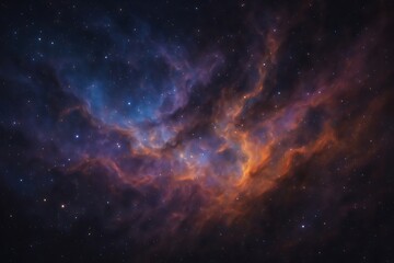 A vibrant nebula with swirling clouds of blue orange and purple against a starry night sky view