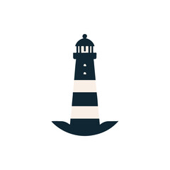 Stylized lighthouse silhouette against a minimalist background, symbolizing guidance at sea