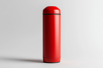 Red Thermos Bottle on Neutral Background – Stainless Steel Vacuum Flask, Hot Drink Container for Travel or Outdoor Use