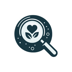 Magnifying glass focusing on a heart and plant symbolizing love for nature and growth