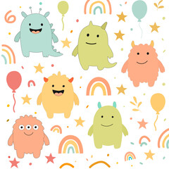 Wrapping Paper Title Cute Colorful Monsters and Rainbows Pattern for Kids