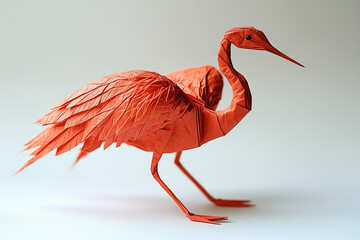 Red Origami Paper Crane on White Background – Traditional Japanese Art, Minimal Handmade Bird Figure, Peace and Zen Concept