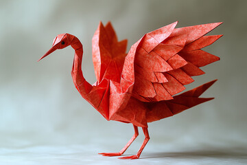Red Origami Paper Crane on White Background – Traditional Japanese Art, Minimal Handmade Bird Figure, Peace and Zen Concept