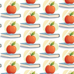 Cute seamless pattern with apples on books, symbolizing learning. Great for school themes, teacher gifts, and classroom decor.
