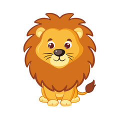 Vector icon of a cartoon lion with a fluffy mane, symbolizing wildlife, bravery, and zoo animals. Isolated on a white background