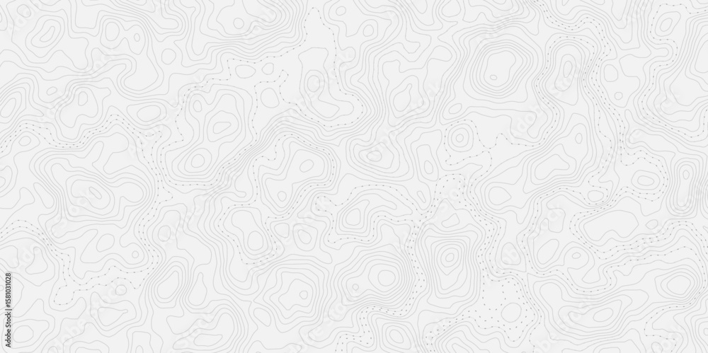 Poster topographic map with contour lines and dotted paths on a white textured background.