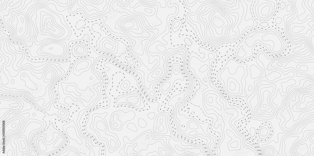 Poster topographic map with contour lines and dotted paths on a white textured background.