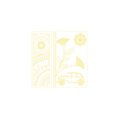 Gold art deco panel and border with ornament on white background