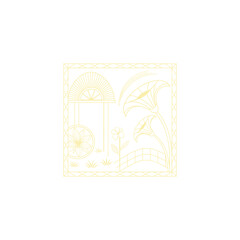 Gold art deco panel and border with ornament on white background