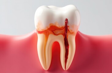 gum with teeth in the section. Teeth have caries and dark spots. Dental diseases. Treatment of pulpitis. advertising of a dental clinic. medical concept.