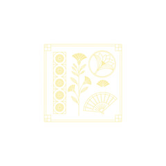 Gold art deco panel and border with ornament on white background