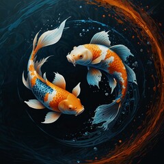 Digital artwork of two koi fish in a yin-yang formation