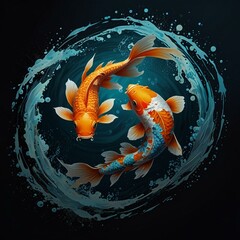 Digital artwork of two koi fish in a yin-yang formation