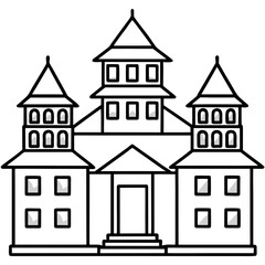 Stylized castle silhouette with multiple towers and windows isolated on white background