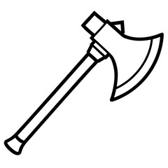 Simple line drawing of a medieval battle axe silhouette isolated on white background