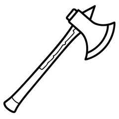 Black and white outline drawing of a battle axe silhouette isolated on white background