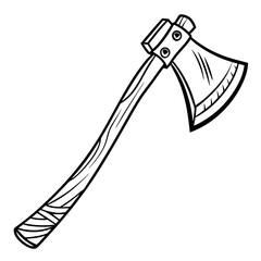 Cartoon style axe with wooden handle silhouette isolated on white background
