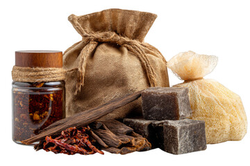 Collection of Local Souvenirs in Brown Gift Bag with Spices, Sweets, and Handcrafted Items