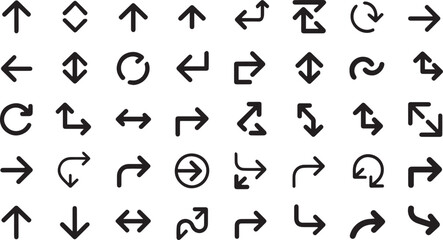 Collection Of Arrow Icons Silhouette Vector Logo Design Containing Left,Direction,Turn,Right,Arrow Solid Icon Collection.