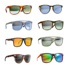 Collection of Various Sunglasses in Different Frame Shapes and Styles for Summer Fashion and Accessories