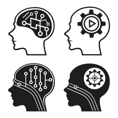 A I brain circuit and gear icons artificial intelligence