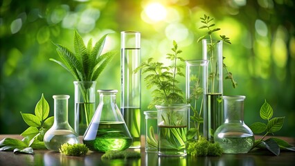 Greenery botanical research in glass vessels beakers
