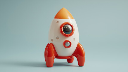 A whimsical miniature space rocket poised for an imaginary journey, symbolizing aspirations, progress, and the excitement of new beginnings on a serene backdrop