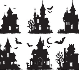 Spooky Silhouette Collection of Haunted Houses for Halloween
