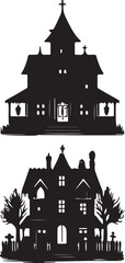 Spooky Silhouette of Two Haunted Houses