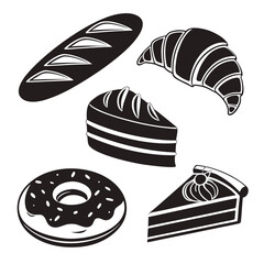 Black bakery assortment silhouettes bread croissant