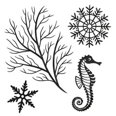 Black coral seahorse snowflake nature