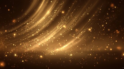 Obraz premium Golden light streaks and sparkling particles flow across a dark background, creating a magical and elegant abstract scene