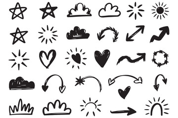 Fototapeta premium Arrows hearts stars and clouds icon silhouette vector illustration 