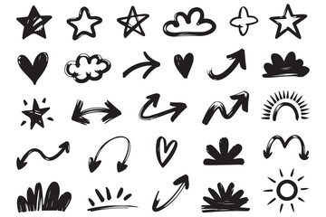 Arrows hearts stars and clouds icon silhouette vector illustration
