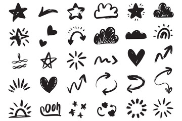 Fototapeta premium Arrows hearts stars and clouds icon silhouette vector illustration 