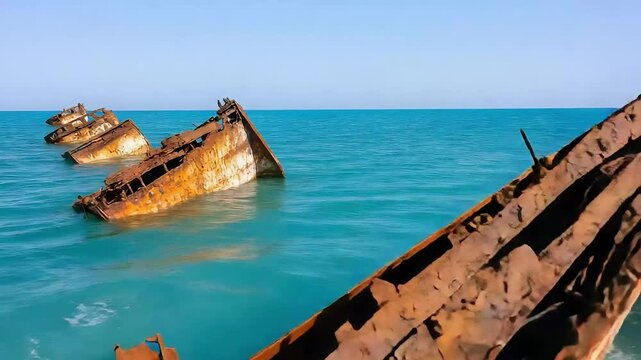 Rusting Hulks in Turquoise Waters: A Series of Sunken Ships