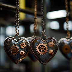 A luxury golden heart shaped pendant hangs from a delicate gold chain as a beautiful jewelry ornament and isolated symbol of love, making it a perfect Valentine gift or Christmas decoration