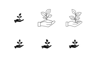 plant sprout in a hand icon line glyph and fill silhouette vector art