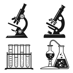 Black laboratory equipment silhouettes microscope test tube