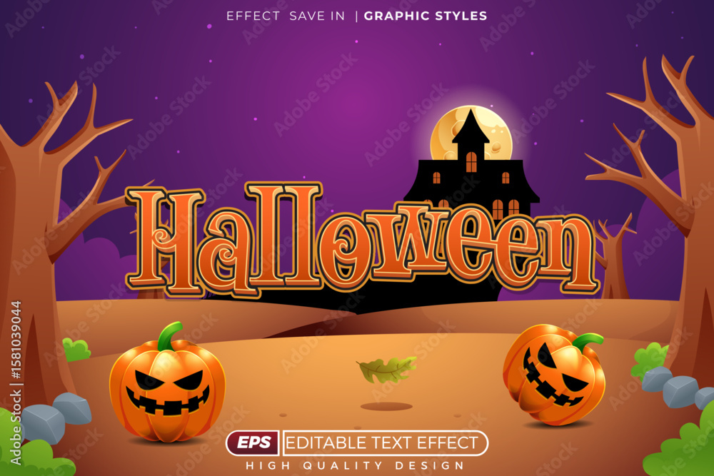 Poster editable 3d vector text effect halloween for template design