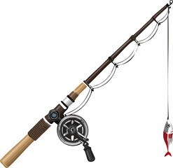 fishing rod and reel isolated