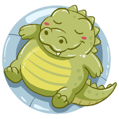 Crocodile illustration of a fat crocodile sleeping on a blue swimming ring with a feeling of deep sleep and comfort during a summer vacation to do swimming as a hobby. drawiwith blue swimming tube.eps