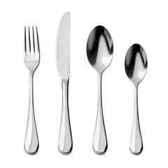 Slim-profile cutlery with rounded tips. Isolated white background. Png format