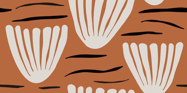 Abstract floral illustration on terracotta pattern