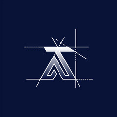 A sleek, minimal monogram logo design featuring the letters A and T with precision construction lines. Ideal for architects, engineering firms, construction branding, or professional identity.