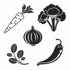 Carrot broccoli onion chili spinach icons chili pepper