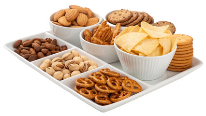 Various Types of Snacks isolated on White or Transparent  Background